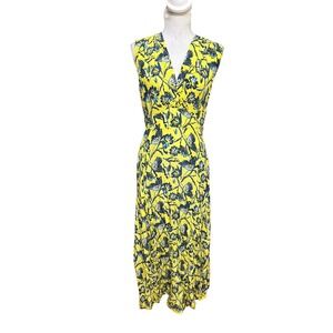 DIANE VON FURSTENBERG Yellow Floral Sleeveless Midi Wrap Dress Size 4